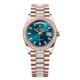 Rolex Day-Date 36 Reference 128345RBR-0084 Everose Gold Blue-Green Diamond Dial President Bracelet