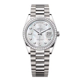 Rolex Day-Date 36 128349RBR-0004 White Mother-of-Pearl Diamond Dial White Gold President Bracelet