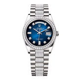 Rolex Day-Date 36 Reference 128349RBR-0016 Blue Ombré Diamond Dial White Gold President Bracelet