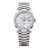 Rolex Day-Date 36 Reference 128349RBR-0049 White Mother-of-Pearl Diamond Dial White Gold President Bracelet