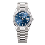 Rolex Day-Date 36 Reference 128349RBR-0051 Bright Blue Diamond Dial White Gold President Bracelet