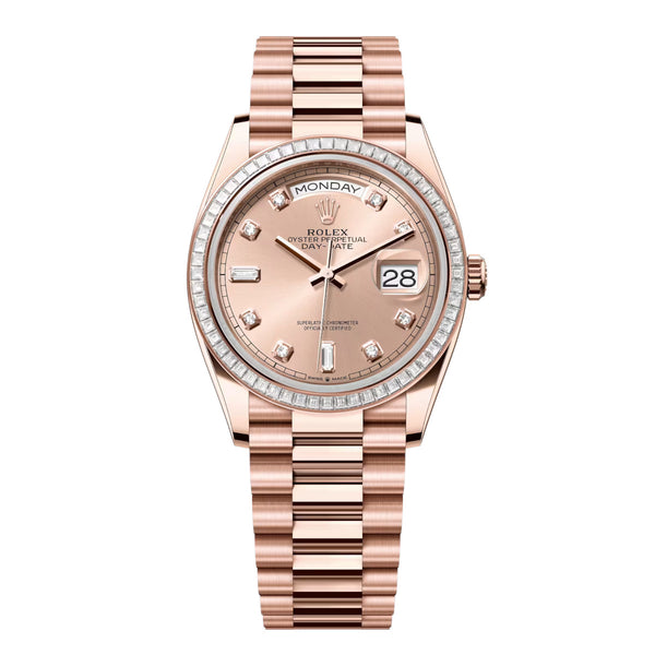 Rolex Day-Date 36 Reference 128395TBR-0002 Rosé Dial Everose Gold Diamond President Bracelet