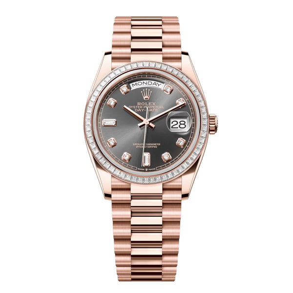 Rolex Day-Date 36 Reference 128395TBR-0012 Slate Diamond Dial Everose Gold President Bracelet