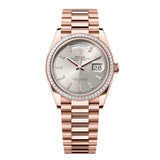 Rolex Day-Date 36 Reference 128395TBR-0030 Silver Diamond Dial Everose Gold President Bracelet