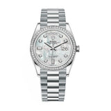 Rolex Day-Date 128396TBR 36mm Platinum Mother of Pearl Diamond Dial President Bracelet
