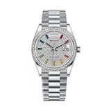 Rolex Day-Date 128396TBR Platinum 36mm Diamond-Paved Dial with Rainbow-Colored Sapphires