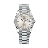 Rolex Day-Date 128396TBR 36mm Platinum 950 Silver Dial Diamond Bezel President Bracelet