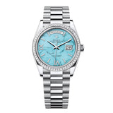 Rolex Day-Date 36 Reference 128396TBR-0016 Turquoise Diamond Dial Platinum President Bracelet