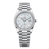 Rolex Day-Date 36 Platinum Diamond Bezel White Mother-of-Pearl Dial President Bracelet Ref 128396TBR-0022