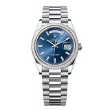 Rolex Day-Date 36 Reference 128396TBR-0024 Bright Blue Diamond Dial Platinum President Bracelet