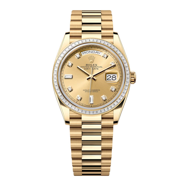 Rolex Day-Date 36 Reference 128398TBR-0002 Champagne Diamond Dial Yellow Gold President Bracelet