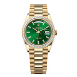 Rolex Day-Date 36 Reference 128398TBR-0035 Bright Green Diamond Dial Yellow Gold President Bracelet