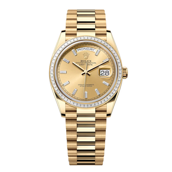 Rolex Day-Date 36 Reference 128398TBR-0037 Champagne Diamond Dial Yellow Gold President Bracelet