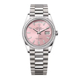 Rolex Day-Date 36 Reference 128399TBR-0029 Pink Diamond Dial White Gold President Bracelet