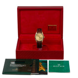 Rolex Oyster Perpetual 14208 34mm 18K Yellow Gold Champagne Dial Brown Leather Strap