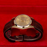 Rolex Oyster Perpetual 14208 34mm 18K Yellow Gold Champagne Dial Brown Leather Strap