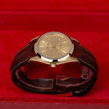 Rolex Oyster Perpetual 14208 34mm 18K Yellow Gold Champagne Dial Brown Leather Strap