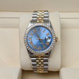 Rolex Datejust 36 Reference 16013 Light Blue Dial Aftermarket Diamond Bezel and Jubilee Bracelet