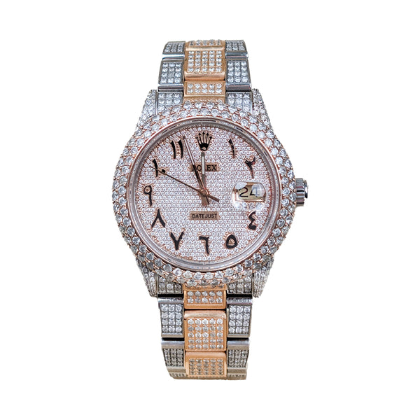 Rolex Datejust 16014 36mm Two-Tone Rose Gold and Steel Custom Diamond Arabic Dial