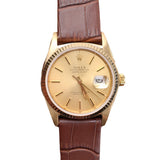 Rolex Datejust 16018 36mm Champagne Dial Yellow Gold Leather Strap