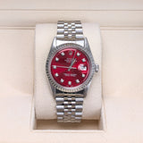Rolex Datejust 1603 36mm Stainless Steel Watch with Aftermarket Red Diamond Dial