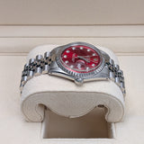 Rolex Datejust 1603 36mm Stainless Steel Watch with Aftermarket Red Diamond Dial