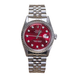 Rolex Datejust 1603 36mm Stainless Steel Watch with Aftermarket Red Diamond Dial