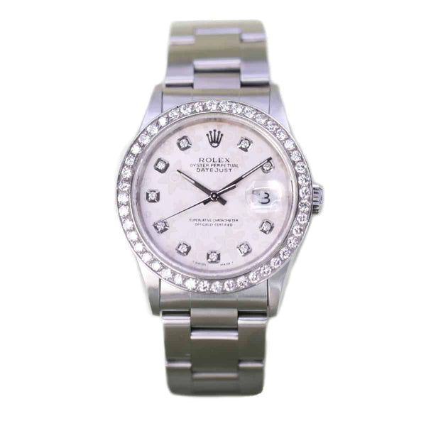 Rolex Datejust 16200 Aftermarket Diamond Floral Dial and Bezel 36mm Stainless Steel