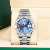 Rolex Datejust 16200 Blue Diamond Dial and Diamond Bezel 36mm Stainless Steel Watch