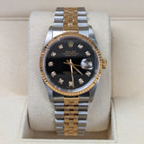 Rolex Datejust 36 Ref. 16233 Steel and 18K Yellow Gold Aftermarket Black Diamond Dial Jubilee Bracelet