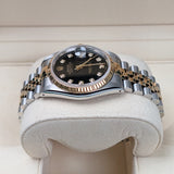 Rolex Datejust 36 Ref. 16233 Steel and 18K Yellow Gold Aftermarket Black Diamond Dial Jubilee Bracelet