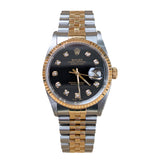 Rolex Datejust 36 Ref. 16233 Steel and 18K Yellow Gold Aftermarket Black Diamond Dial Jubilee Bracelet