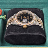 Rolex Datejust 16233 Black Roman Dial with Aftermarket Diamond Bezel