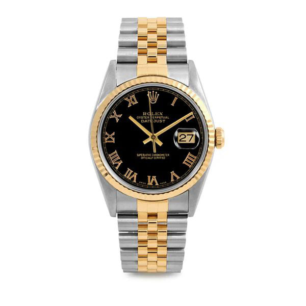 Rolex Datejust 16233 Black Roman Dial Two-Tone Jubilee Bracelet 36mm