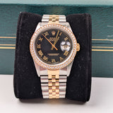 Rolex Datejust 16233 Black Roman Dial with Aftermarket Diamond Bezel