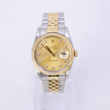 Rolex Datejust 16233 36mm Stainless Steel and 18K Yellow Gold Champagne Diamond Dial Jubilee Bracelet Watch