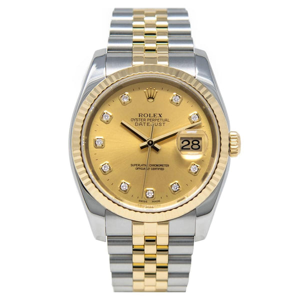 Rolex Datejust 16233 36mm Stainless Steel and 18K Yellow Gold Champagne Diamond Dial Jubilee Bracelet Watch