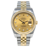 Rolex Datejust 16233 36mm Stainless Steel and 18K Yellow Gold Champagne Diamond Dial Jubilee Bracelet Watch