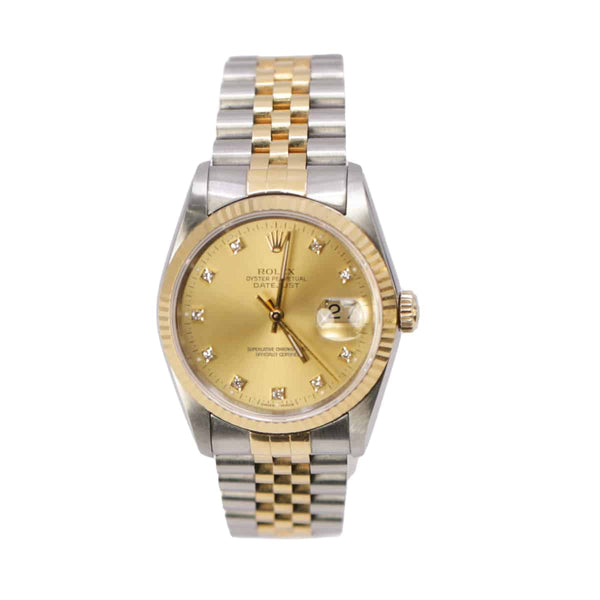 Rolex Datejust 16233 Champagne Diamond Dial Two-Tone 36mm Watch