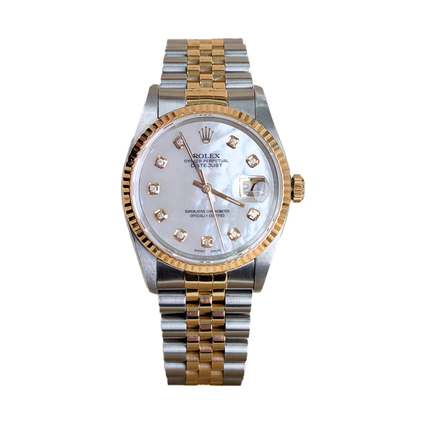 Rolex Datejust 36 Reference 16233 Steel & 18K Yellow Gold Aftermarket MOP Dial Jubilee Bracelet