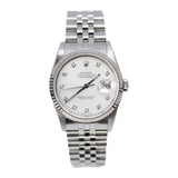 Rolex Datejust 16234 Steel with White Gold Fluted Bezel, Silver Diamond Dial, Jubilee Bracelet 36mm