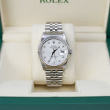 Rolex Datejust 16234 Steel with White Gold Fluted Bezel, Silver Diamond Dial, Jubilee Bracelet 36mm