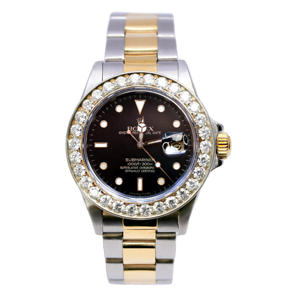 Rolex Submariner 16803 Two-Tone with Aftermarket Diamond Bezel 40mm Black Dial