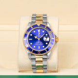 Rolex Submariner Date 16803 40mm Two-Tone Blue Dial Watch with Aftermarket Dial and Insert