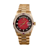 Rolex Day-Date 18038 36mm Yellow Gold with Aftermarket Red Diamond Dial and Diamond Bezel