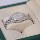 Rolex Day-Date 36 Ref. 18049 18K White Gold with Aftermarket Diamond Dial, Lugs, and Bezel