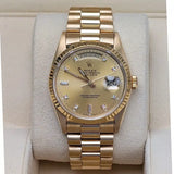 Rolex Day-Date 36 ref. 18238 Champagne Diamond Dial Fluted Bezel 18k Yellow Gold President Bracelet