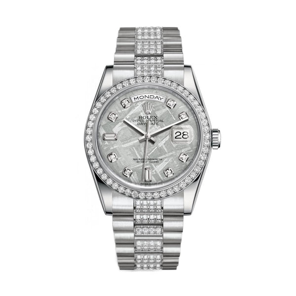 Rolex Day-Date 118346 Platinum Diamond President Bracelet Meteorite Dial 36mm