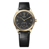 Rolex 1908 52508-0002 Yellow Gold Fluted Bezel Black Dial Leather Strap Watch 39mm