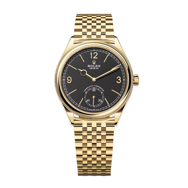 Rolex 1908 Reference 52508-0007 39mm Black Dial 18kt Yellow Gold Settimo Bracelet